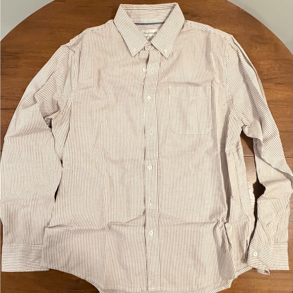 Men's Striped Dress Shirt - White and Brown